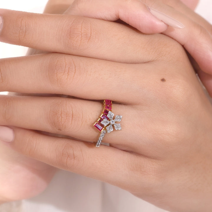 Floral Ruby Moissanite Diamond Ring