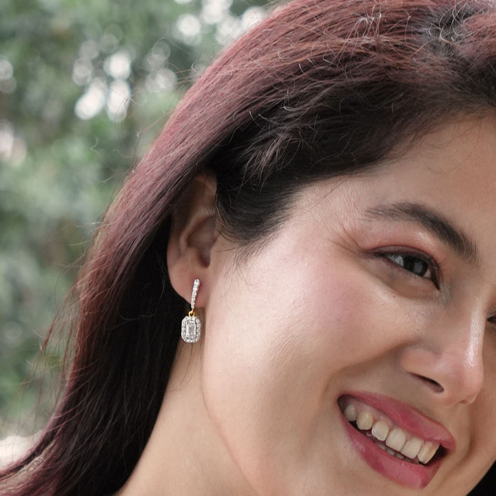 Emerald Halo Drop Earrings | Gold Vermeil