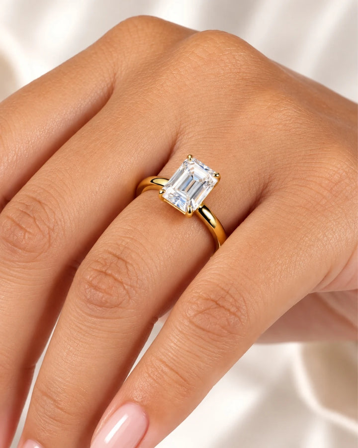2ct Emerald cut Solitaire ring | Gold Vermeil