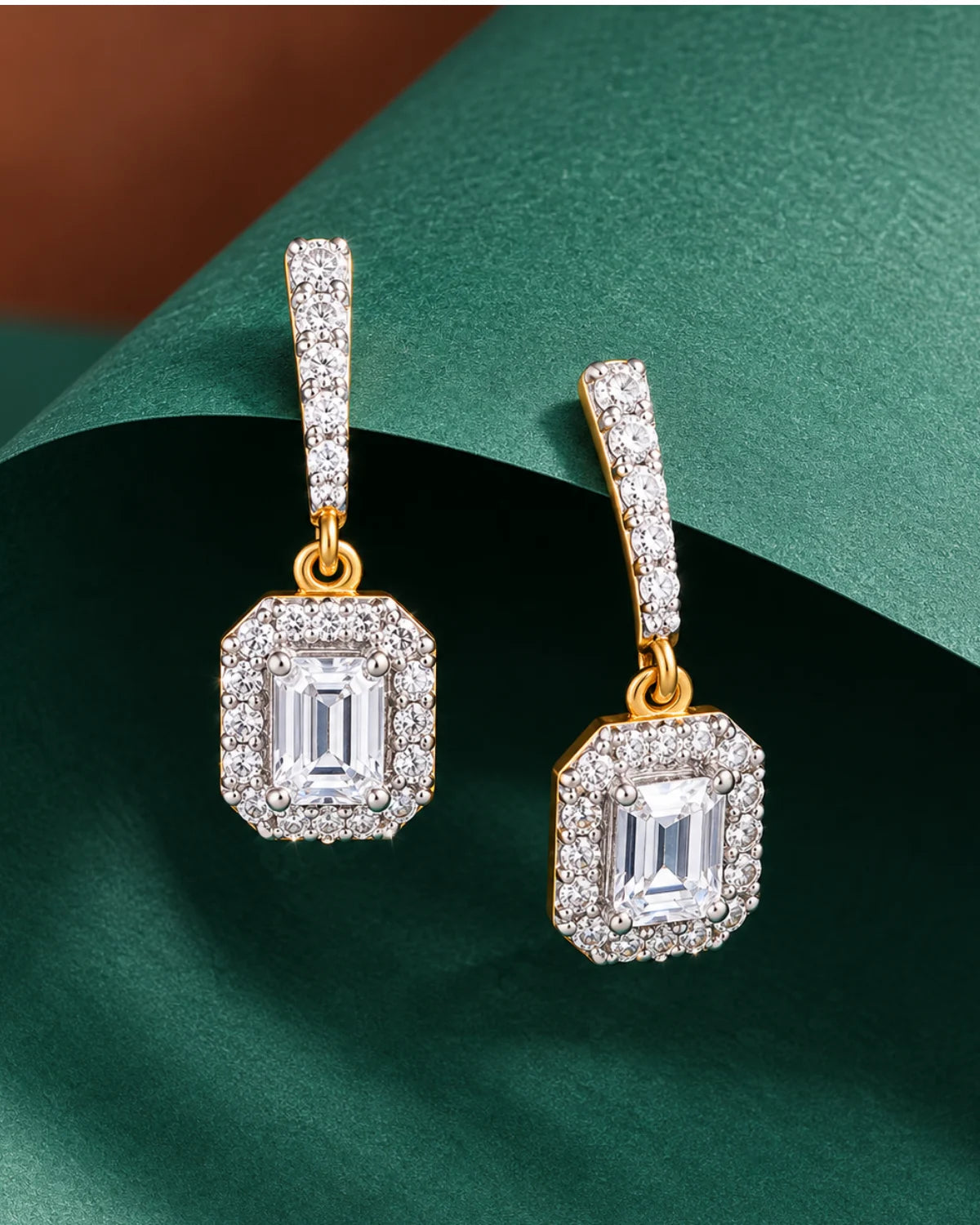 Emerald Halo Drop Earrings | Gold Vermeil