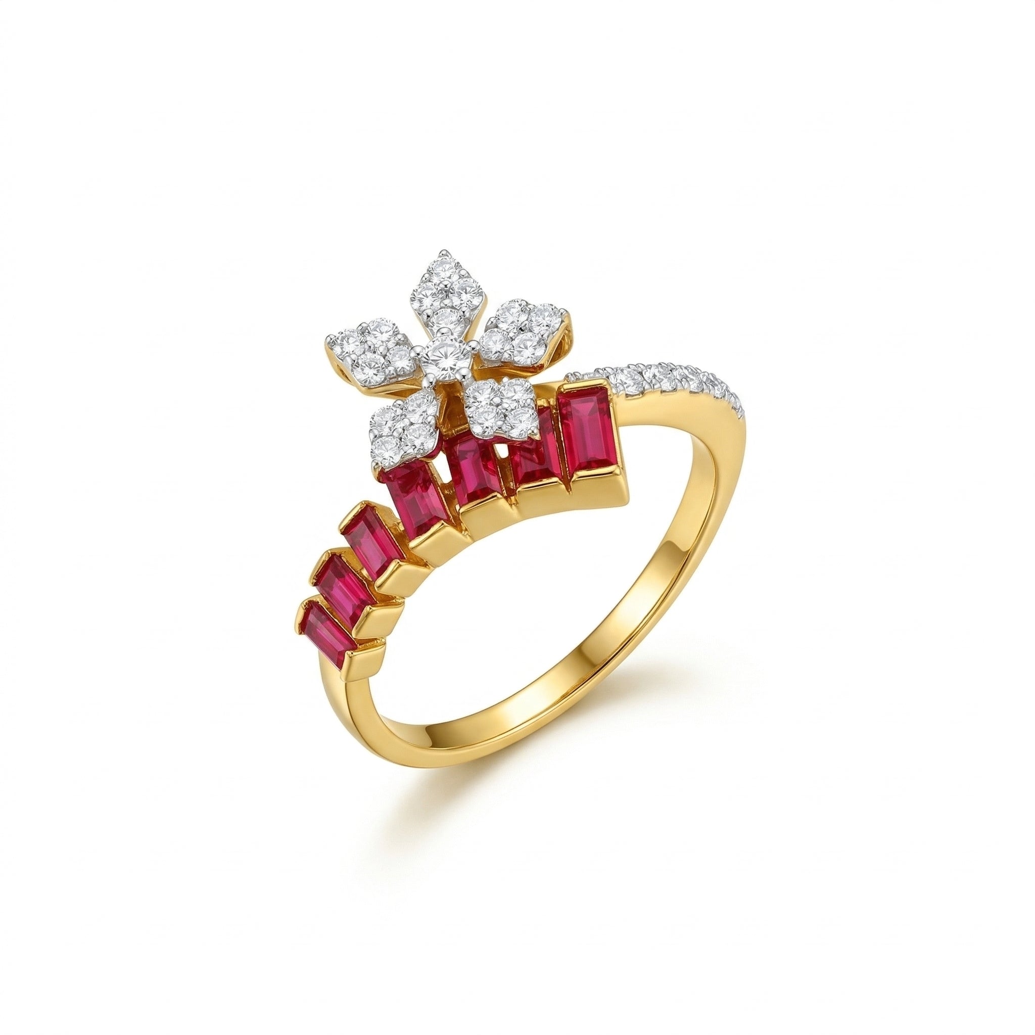 Floral Ruby Monzonite Diamond Ring