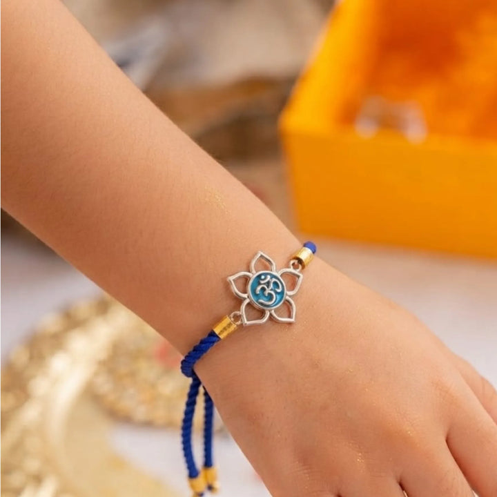 Divine Lotus Om Silver Rakhi