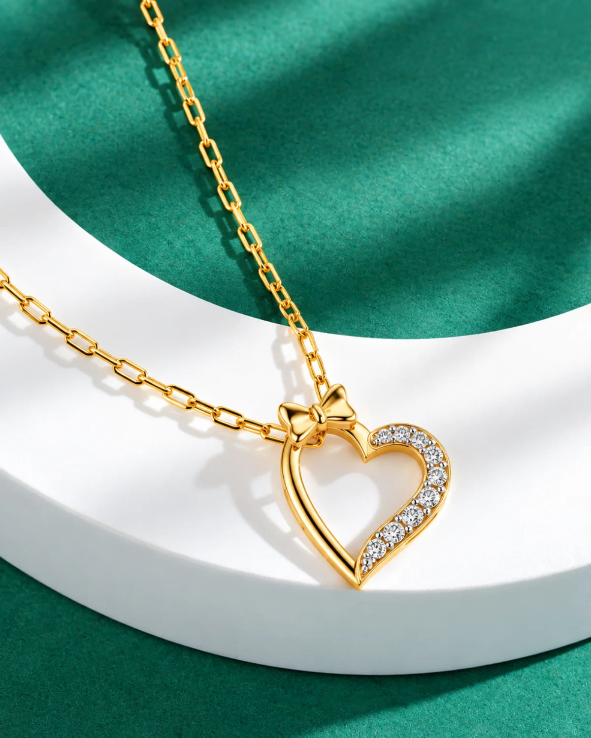 Bow Heart Moissanite Pendant