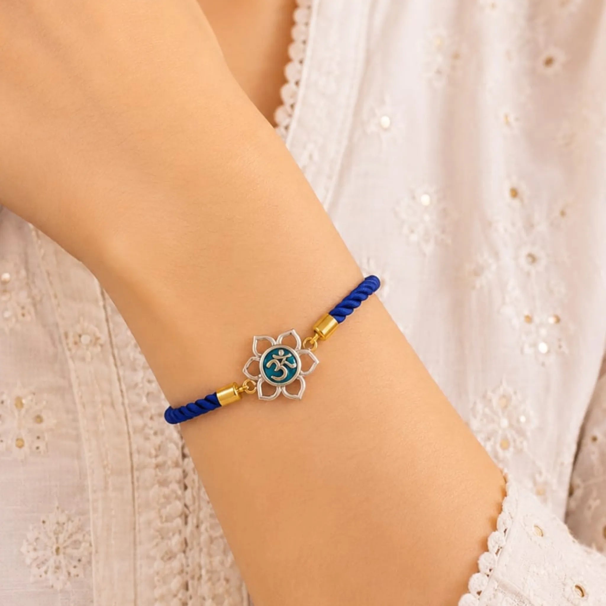 Divine Lotus Om Silver Rakhi