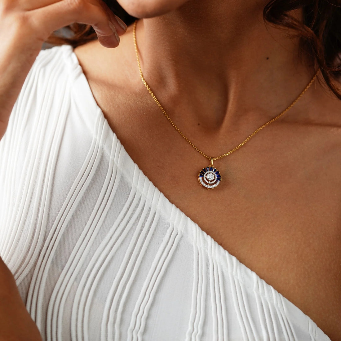 Aura Sapphire Sunburst Pendant