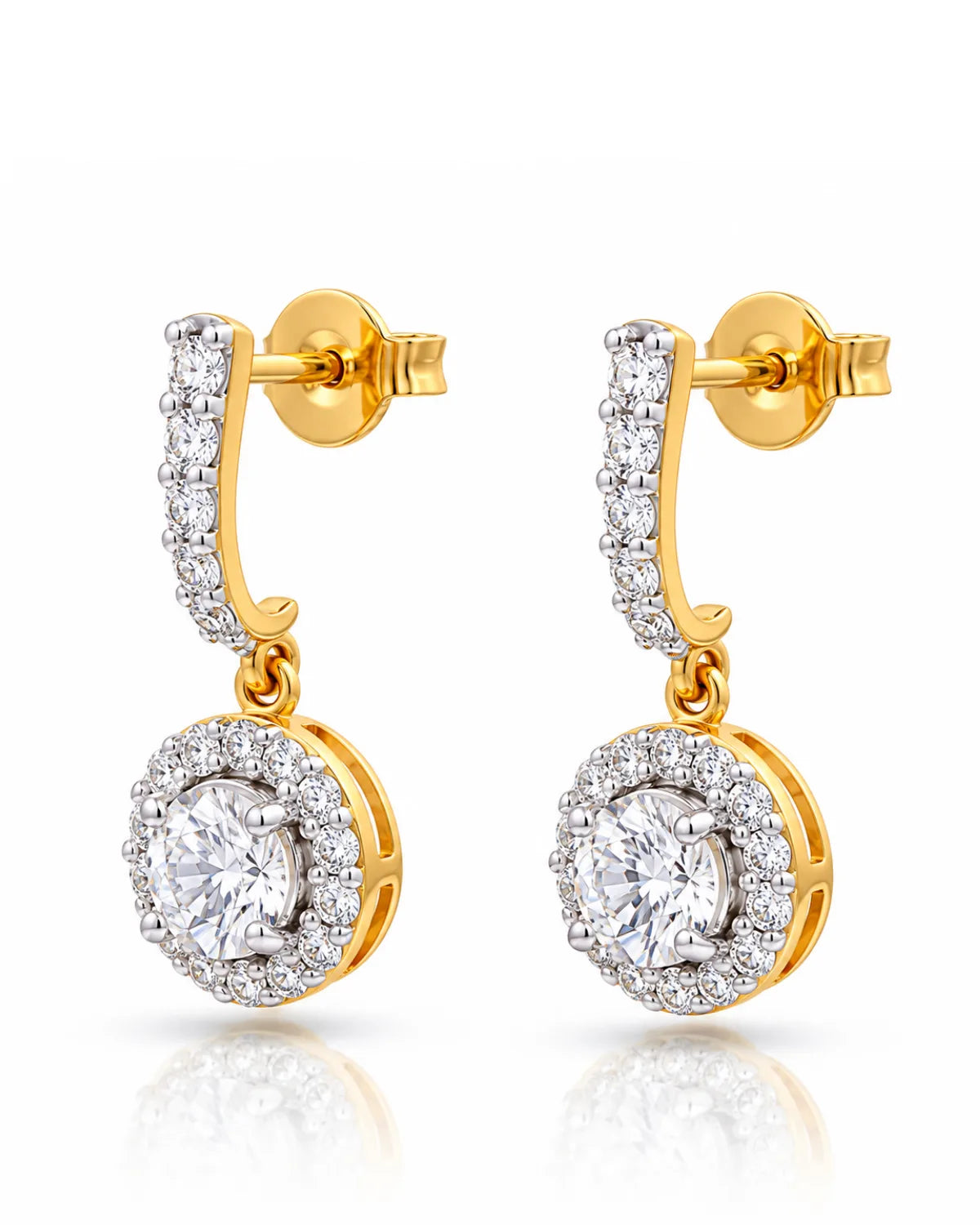 Round Halo Drop Earrings | Gold Vermeil