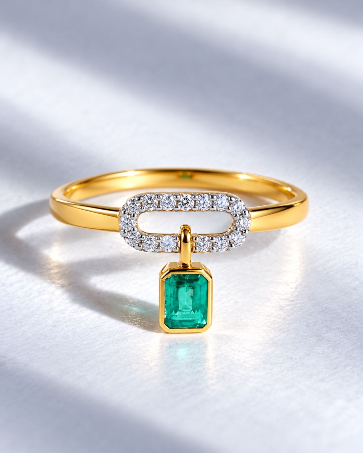 Emerald cut pave charm ring | Gold Vermeil