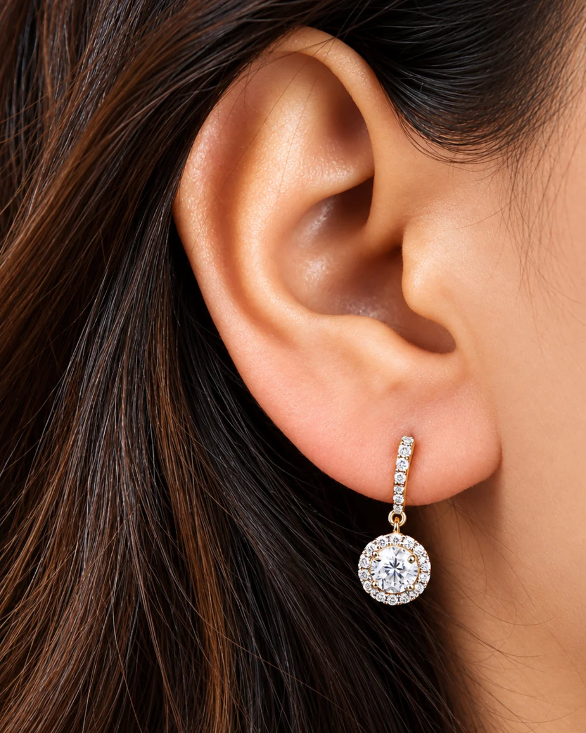 Round Halo Drop Earrings | Gold Vermeil