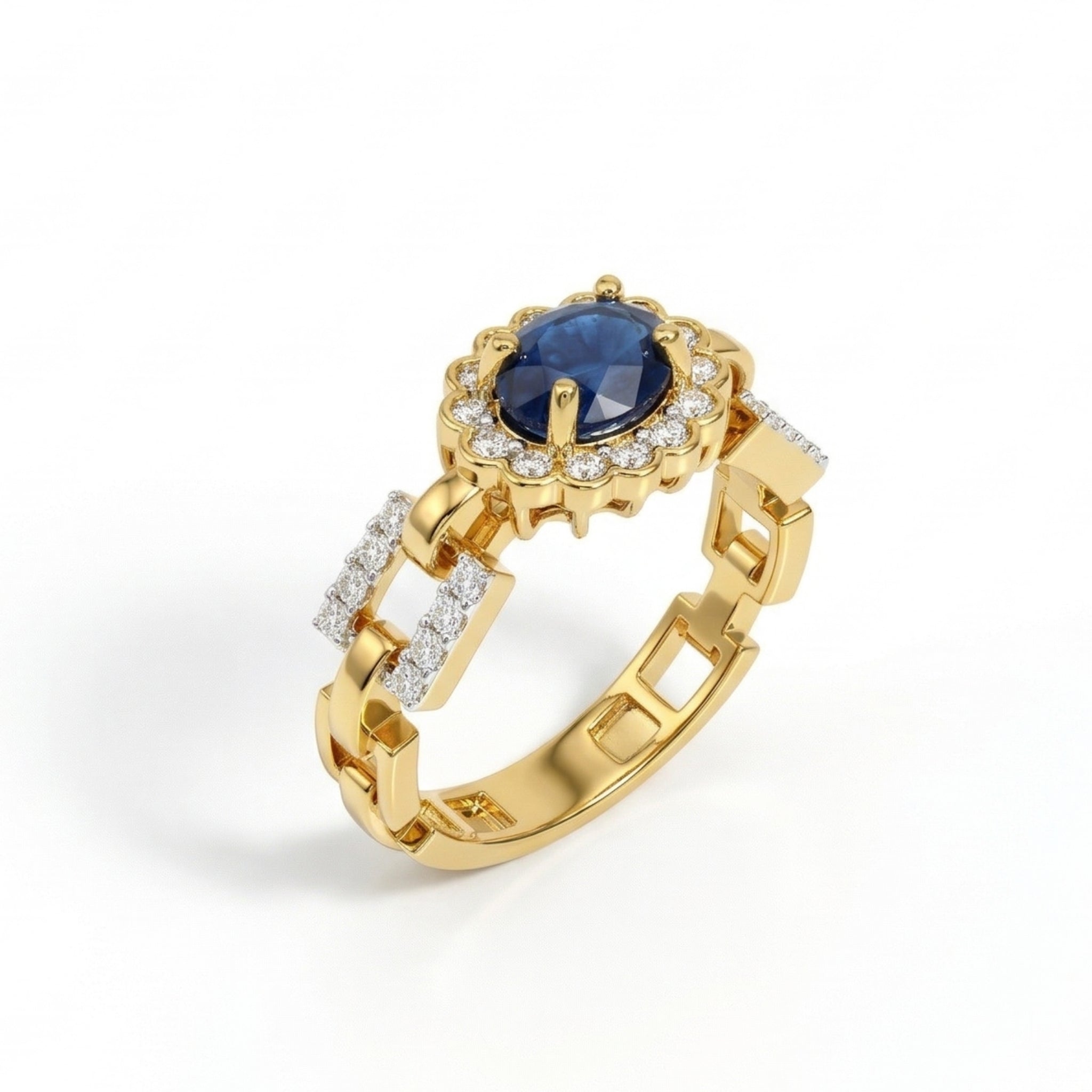 Blue Oval Stone Statement Chain Ring
