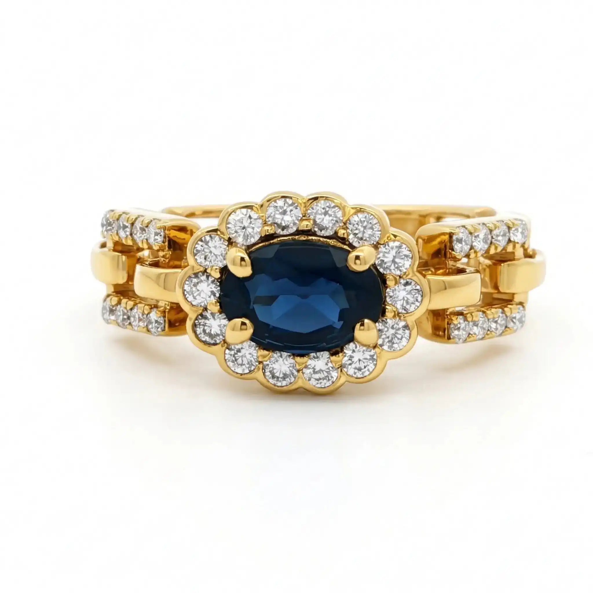 Blue Oval Stone Statement Chain Ring