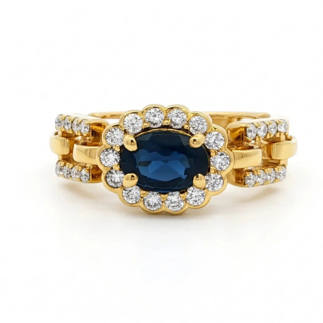 Blue Oval Stone Statement Chain Ring