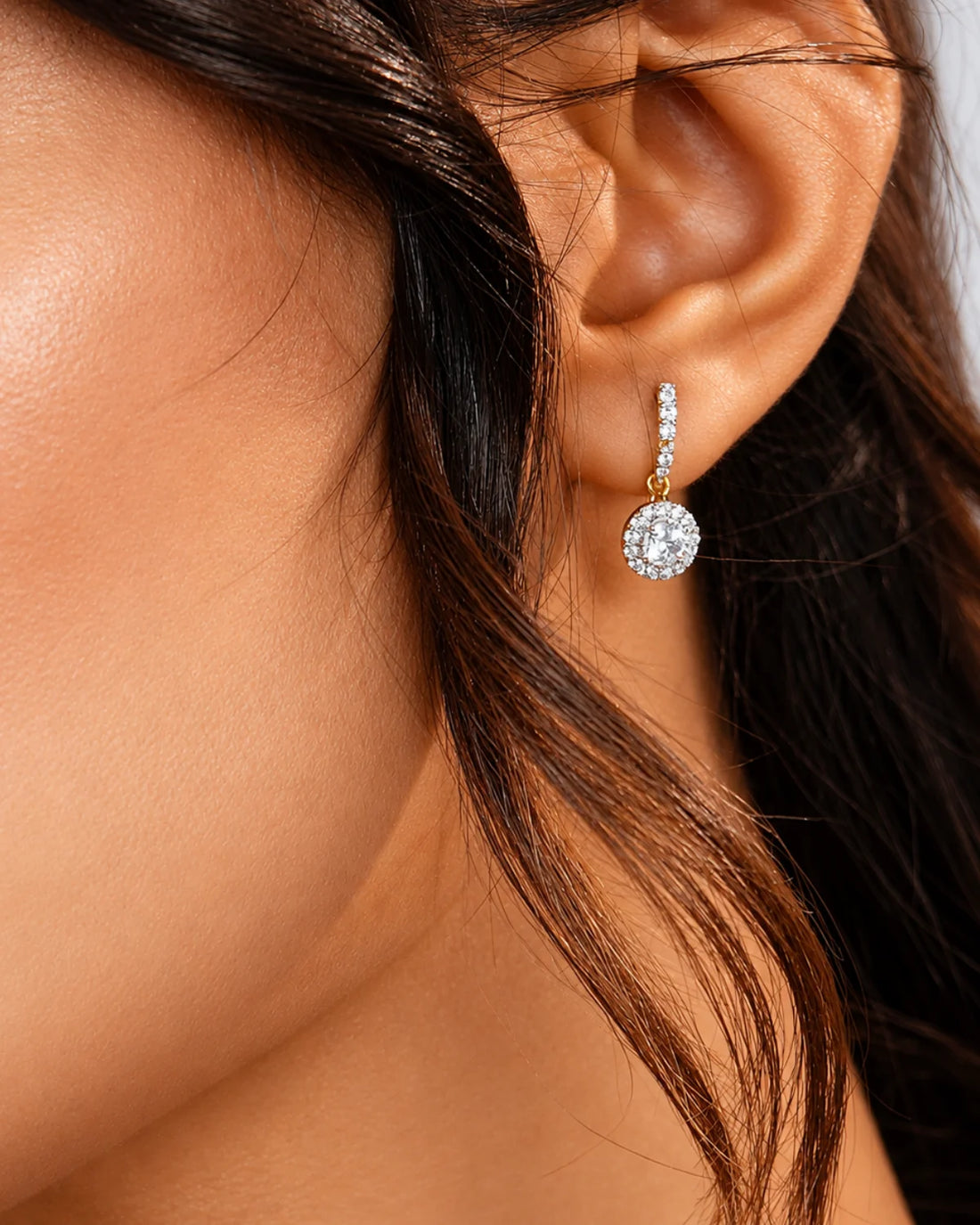 Round Halo Drop Earrings | Gold Vermeil