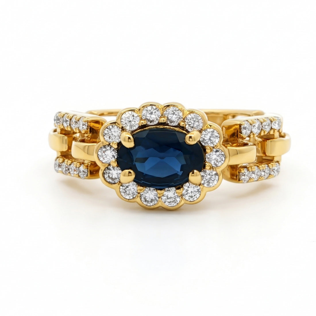 Blue Oval Stone Statement Chain Ring