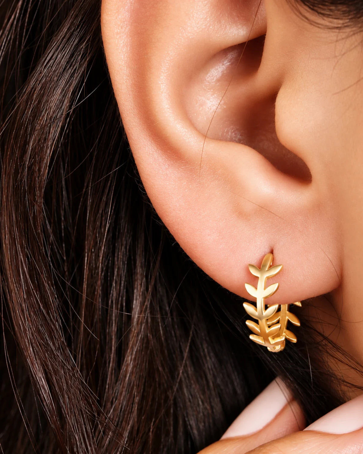 Leaf Motif Hoop Earrings | Gold Plated