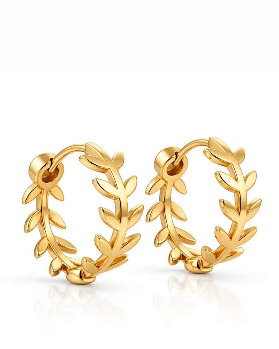 Leaf Motif Hoop Earrings | Gold Plated