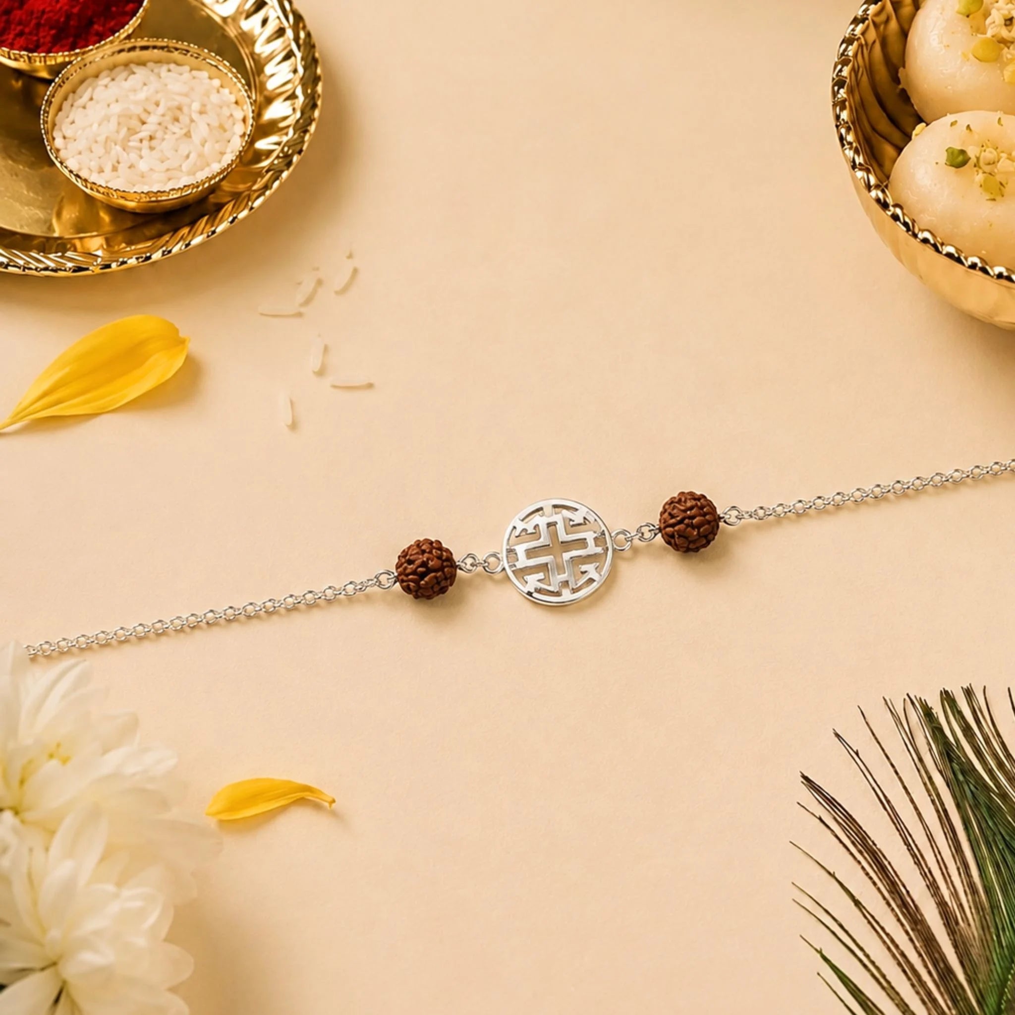 Shubh Kalyan 925 Sterling Silver Rudraksha Rakhi