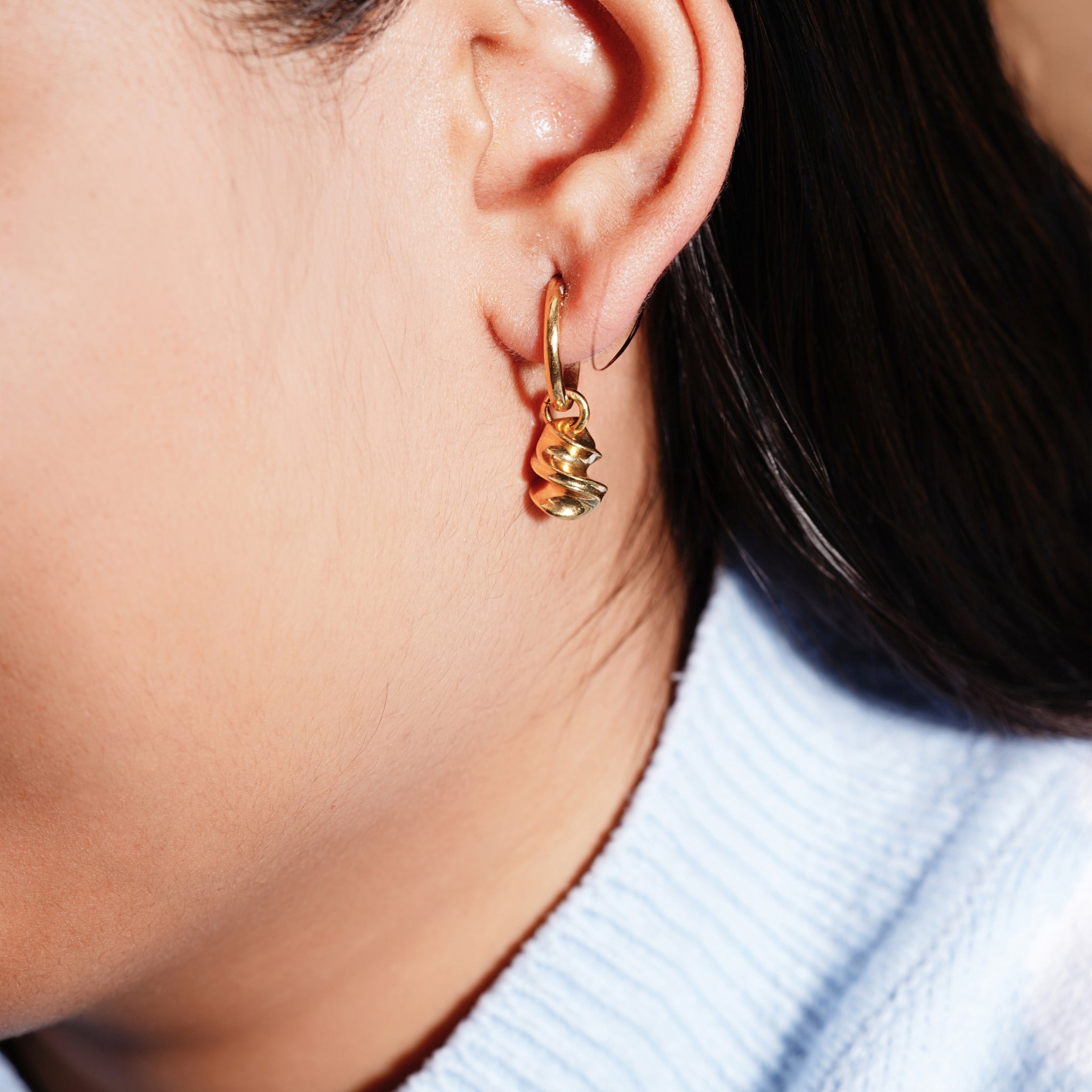 Spiral Drop Hoop Earrings | 18kt Gold Vermeil