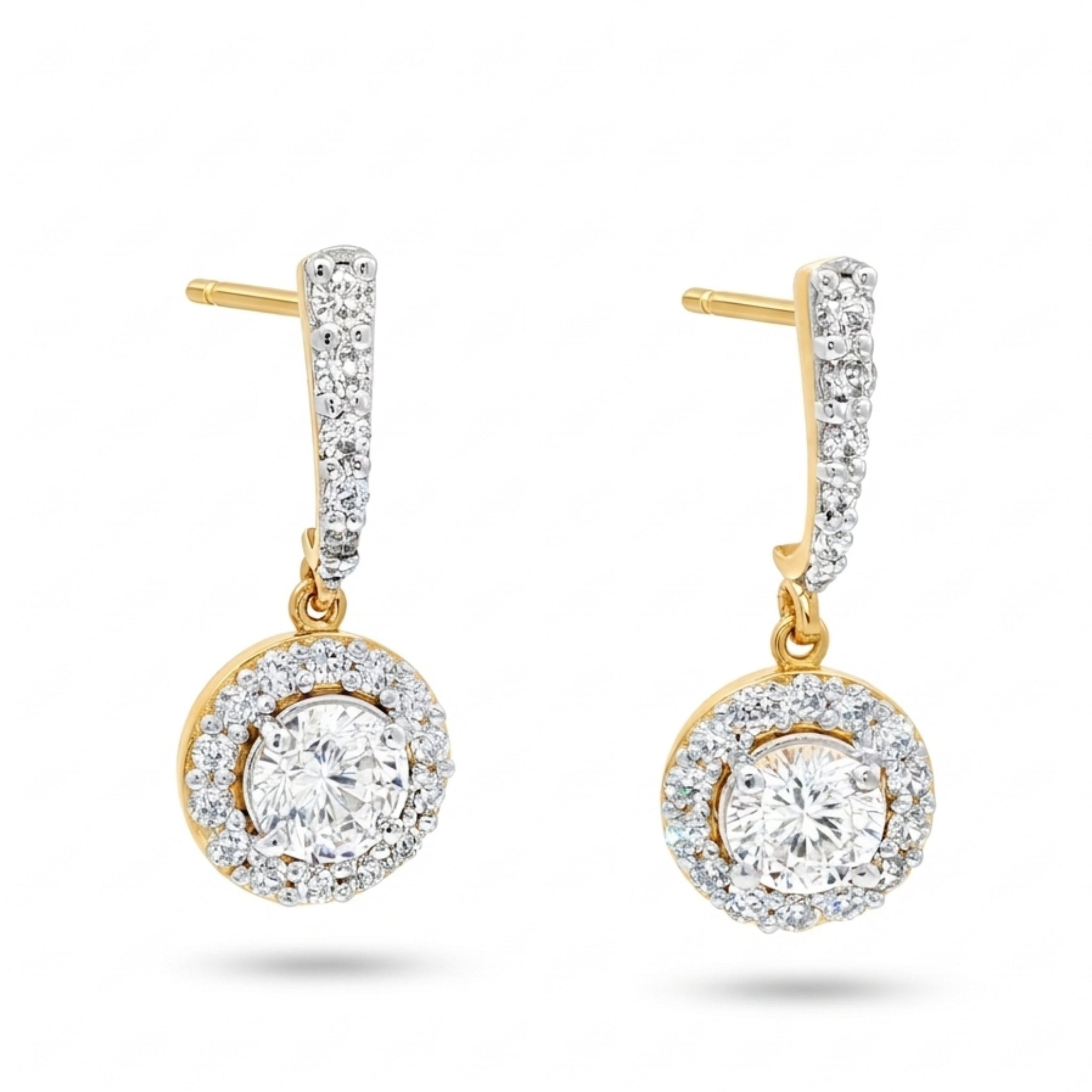 Round Halo Drop Earrings | Gold Vermeil