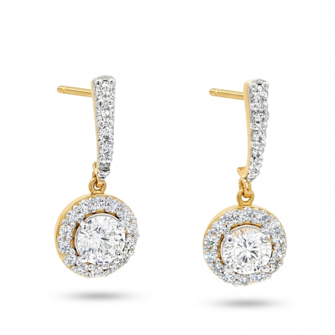 Round Halo Drop Earrings | Gold Vermeil