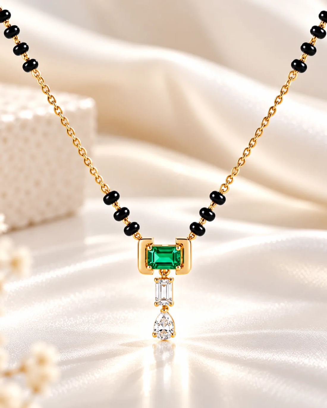 Green Emerald Mangalsutra | Gold Vermeil