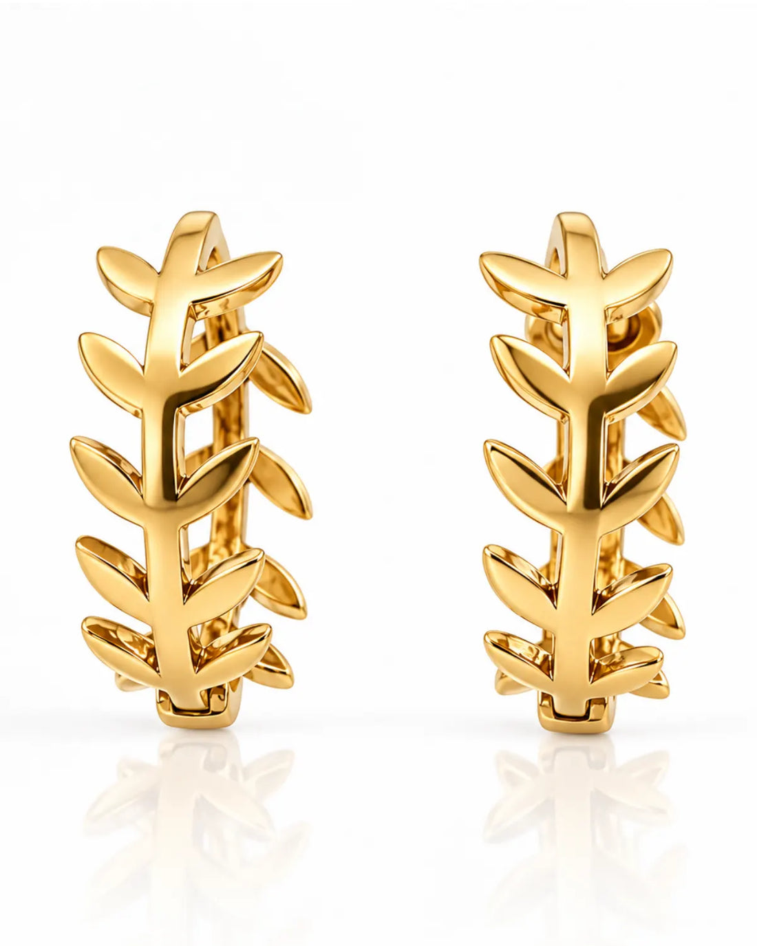 Leaf Motif Hoop Earrings | Gold Plated
