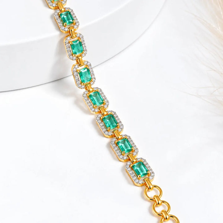 Emeral-Cut Halo Linked Bracelet | Gold Vermeil