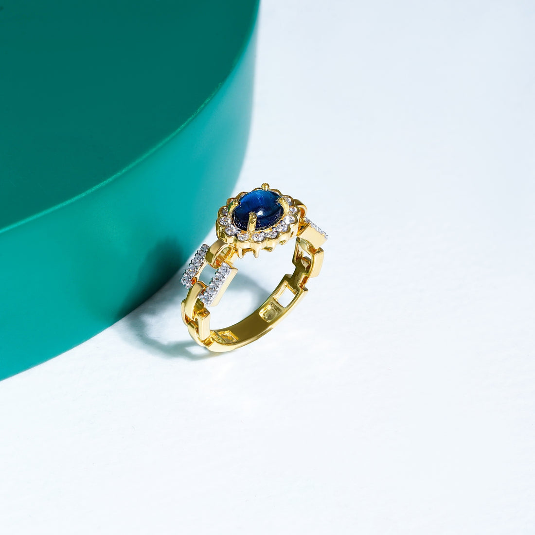 Blue Oval Stone Statement Chain Ring
