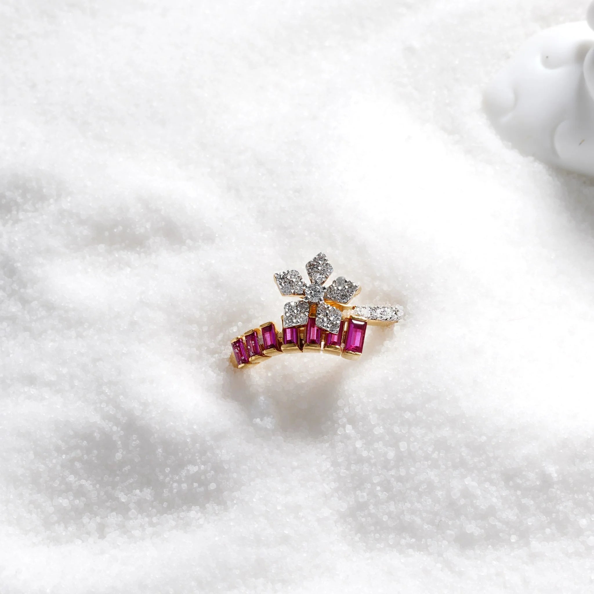 Floral Ruby Monzonite Diamond Ring