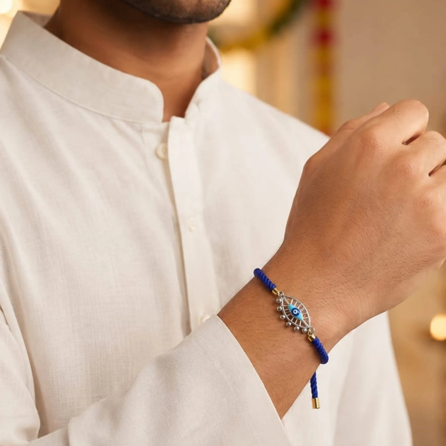 Evil Eye Adjustable Silver Rakhi