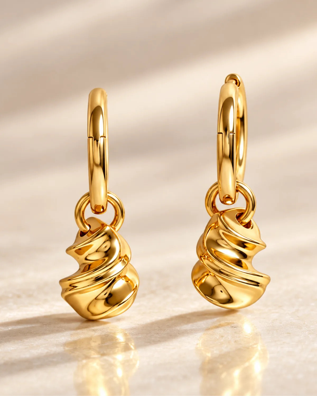 Spiral Drop Hoop Earrings | 18kt Gold Vermeil