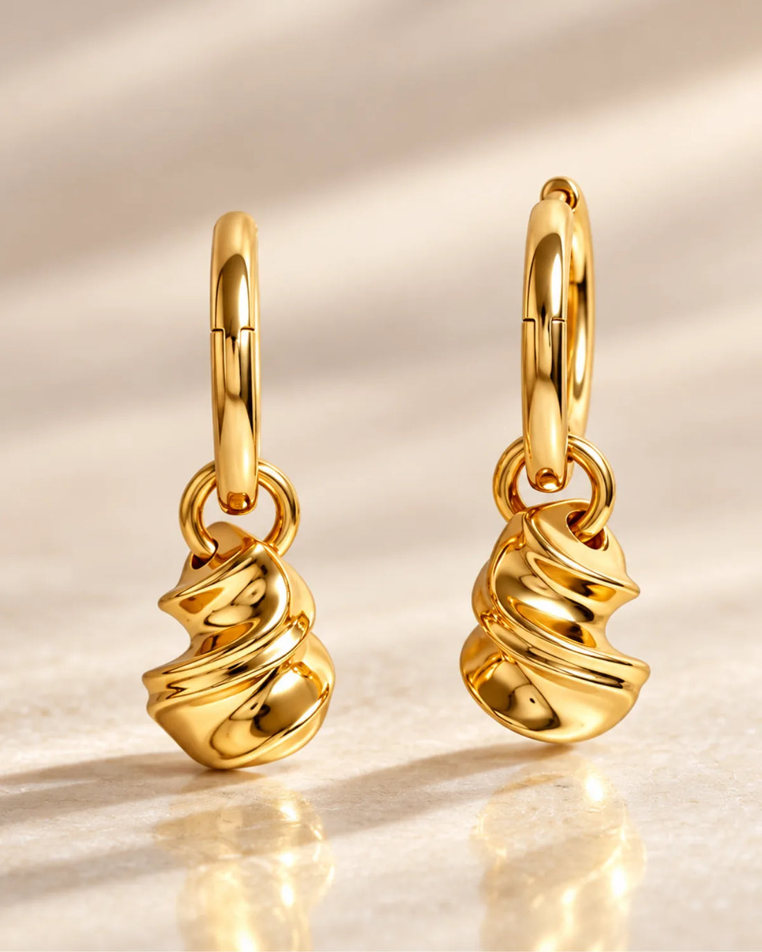Spiral Drop Hoop Earrings | 18kt Gold Vermeil