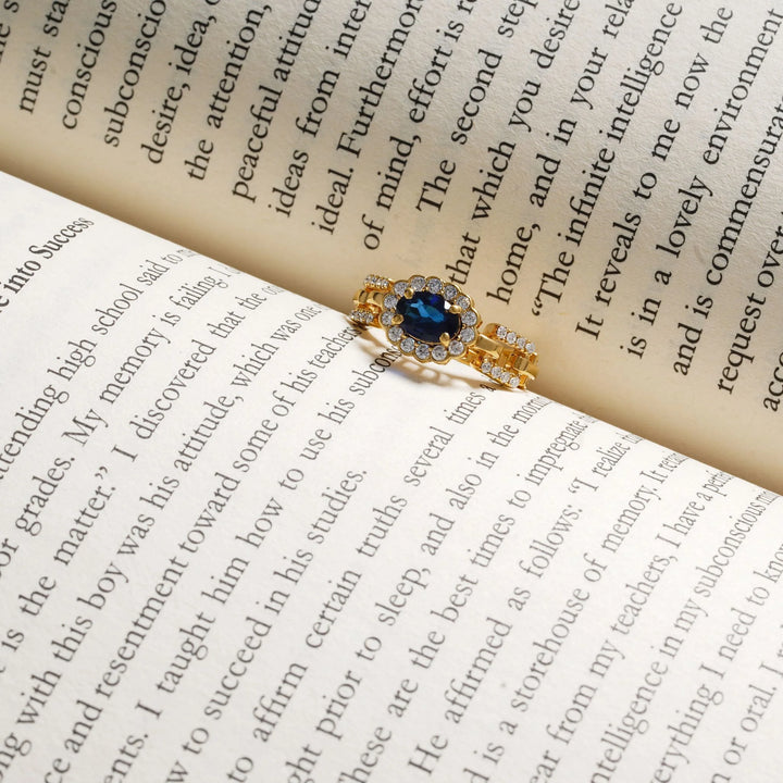 Blue Oval Stone Statement Chain Ring