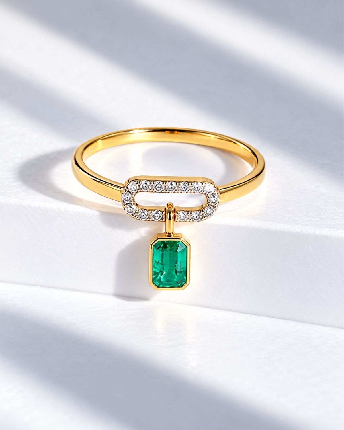 Emerald cut pave charm ring | Gold Vermeil
