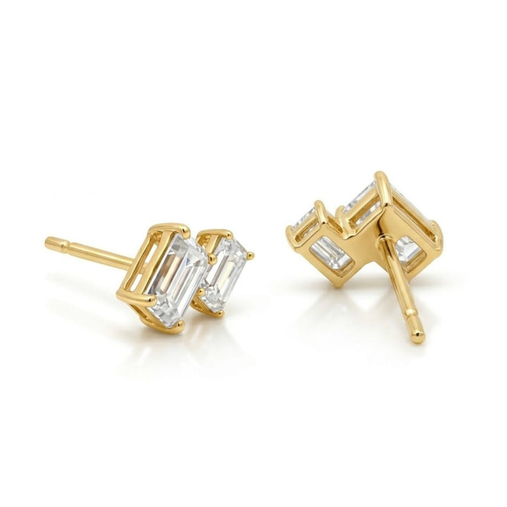 Dual Emerald-Cut Monzonite Stud Earrings