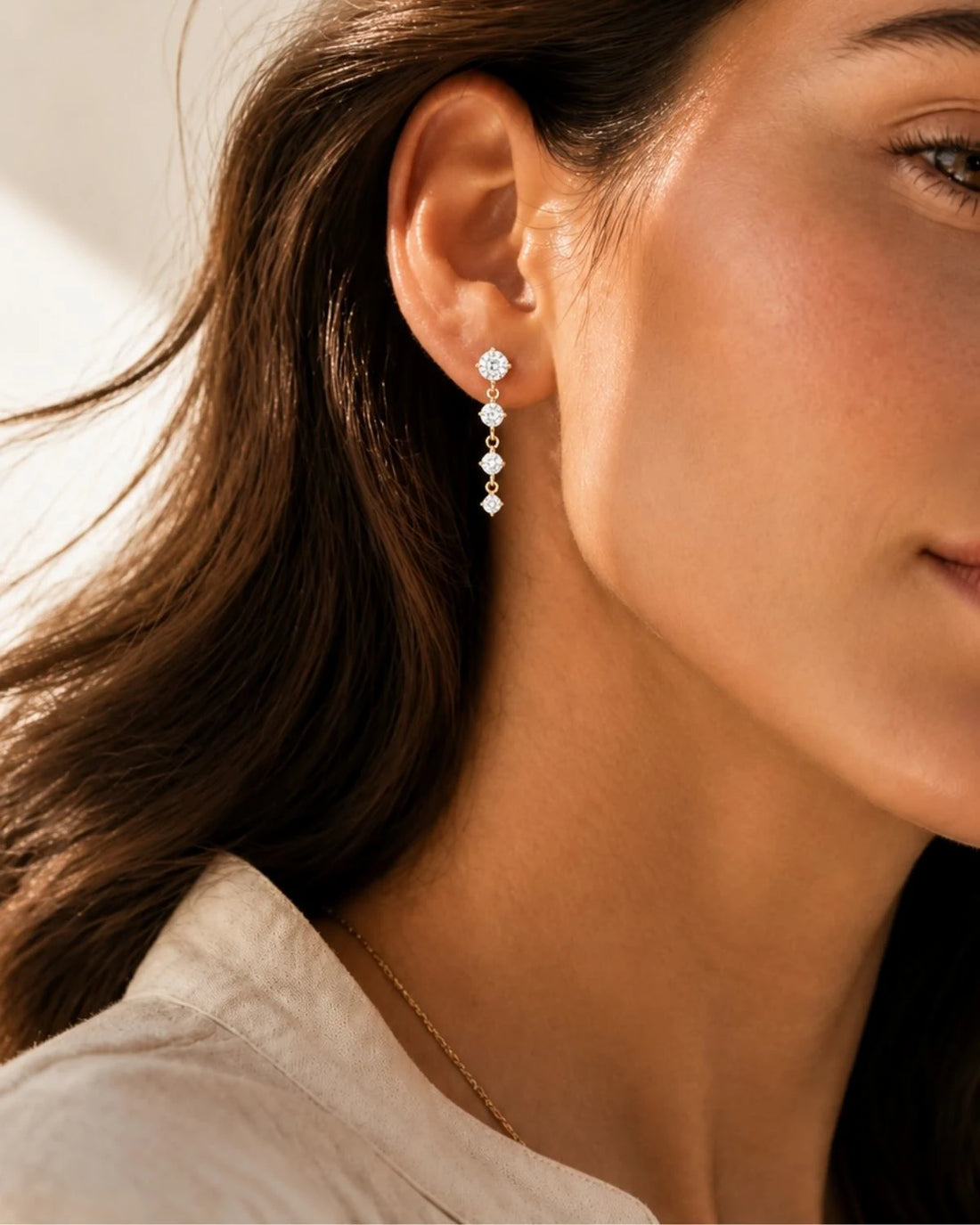 Graduated Diamond Drop Earrings | Gold Vermeil