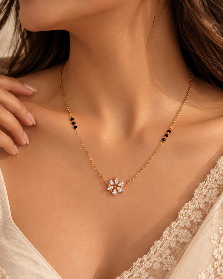 Floral Diamond Mangalsutra | Gold Vermeil