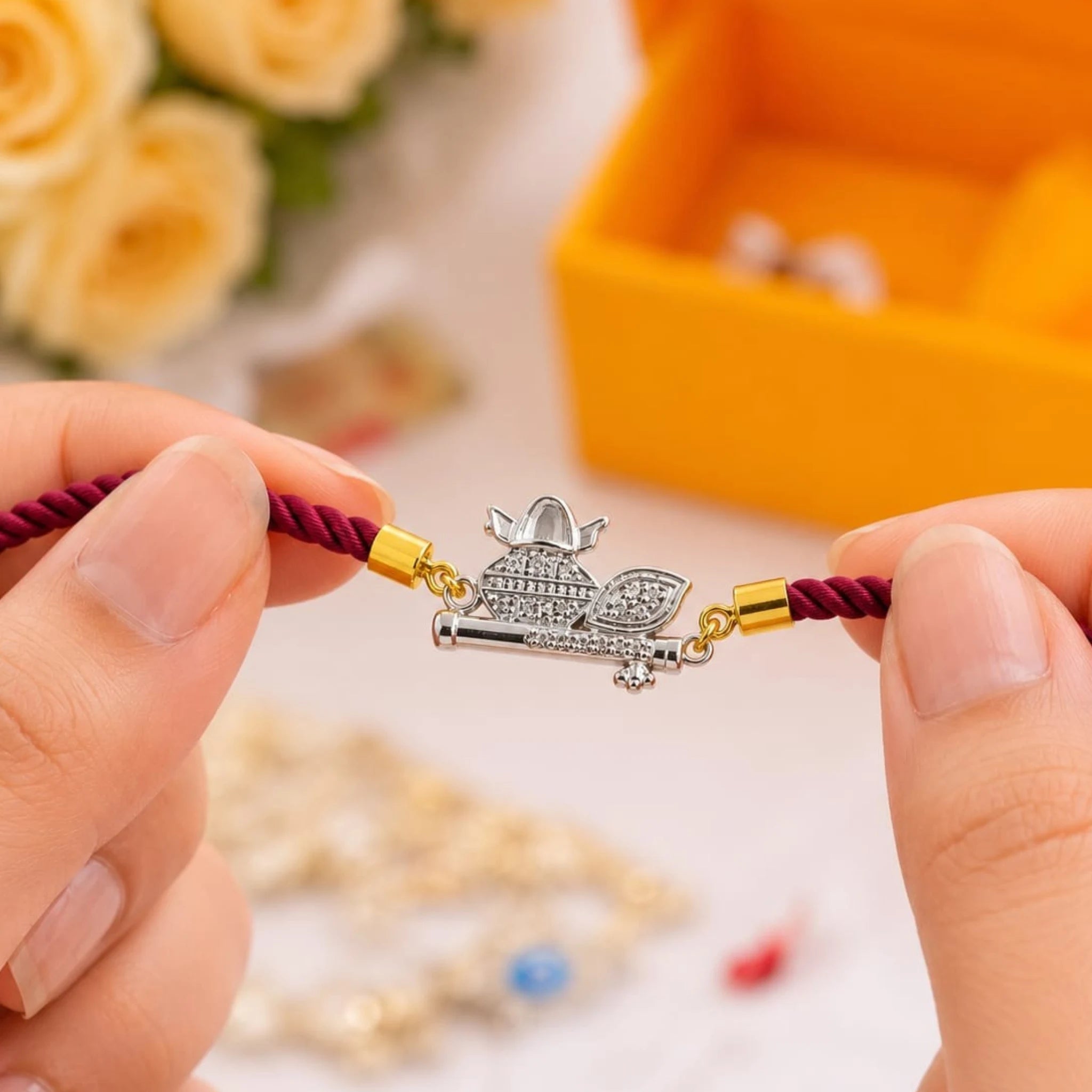 Shubh Aarambh Adjustable Silver Rakhi