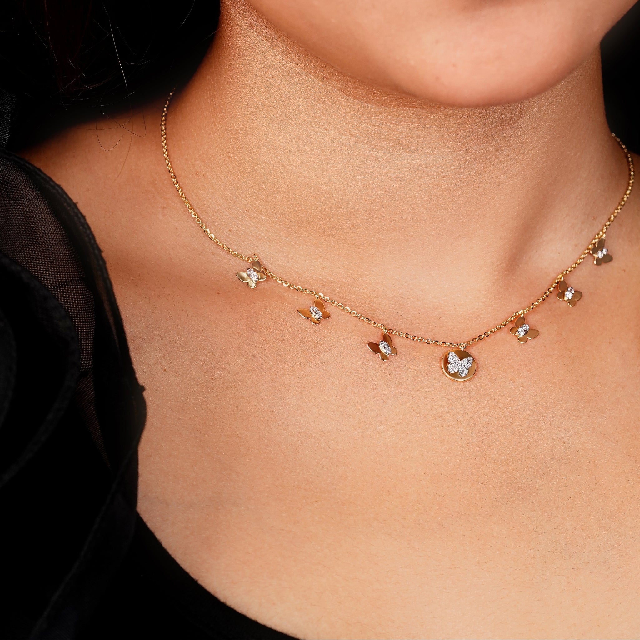 Butterfly Diamond Charm Necklace