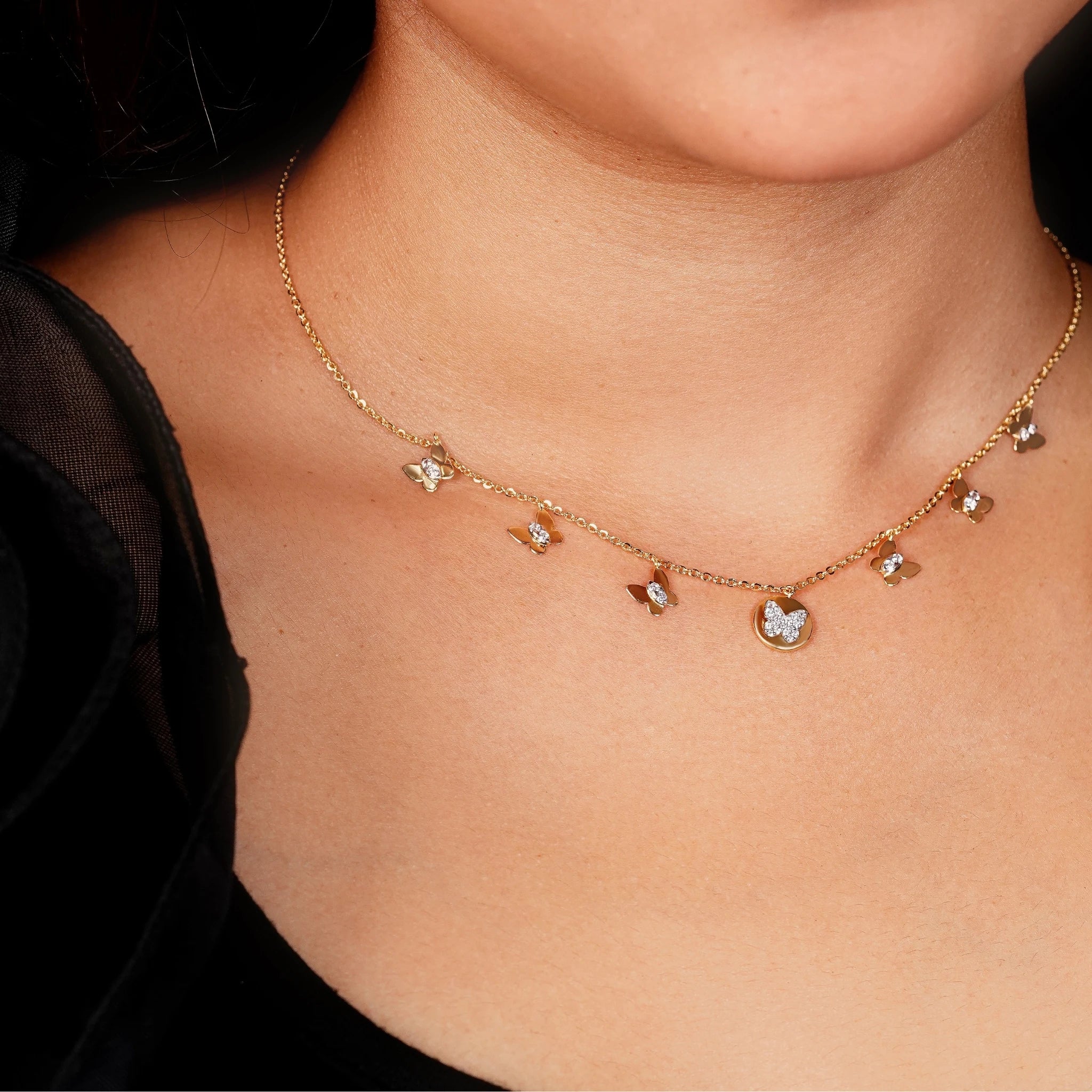 Butterfly Diamond Charm Necklace
