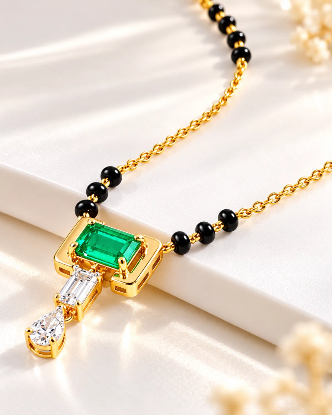 Green Emerald Mangalsutra | Gold Vermeil