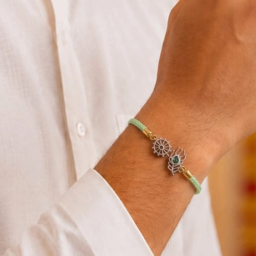 Mayur Chakra Adjustable Silver Rakhi
