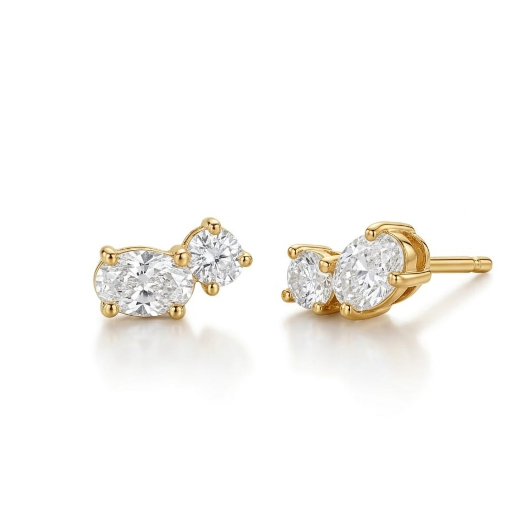 Dual Oval-Cut Stud Earrings | Gold Plated