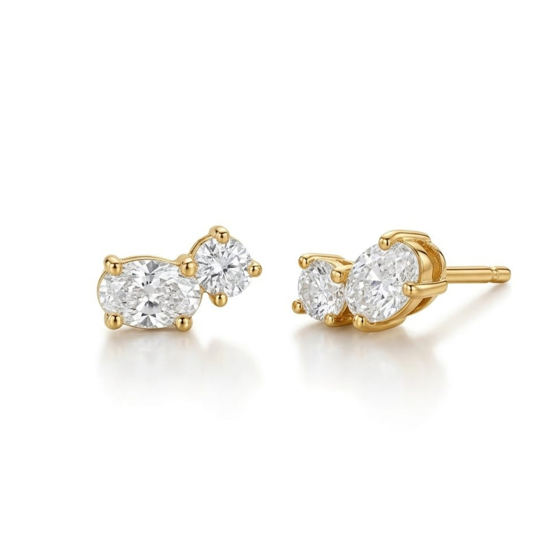 Dual Oval-Cut Stud Earrings | Gold Plated