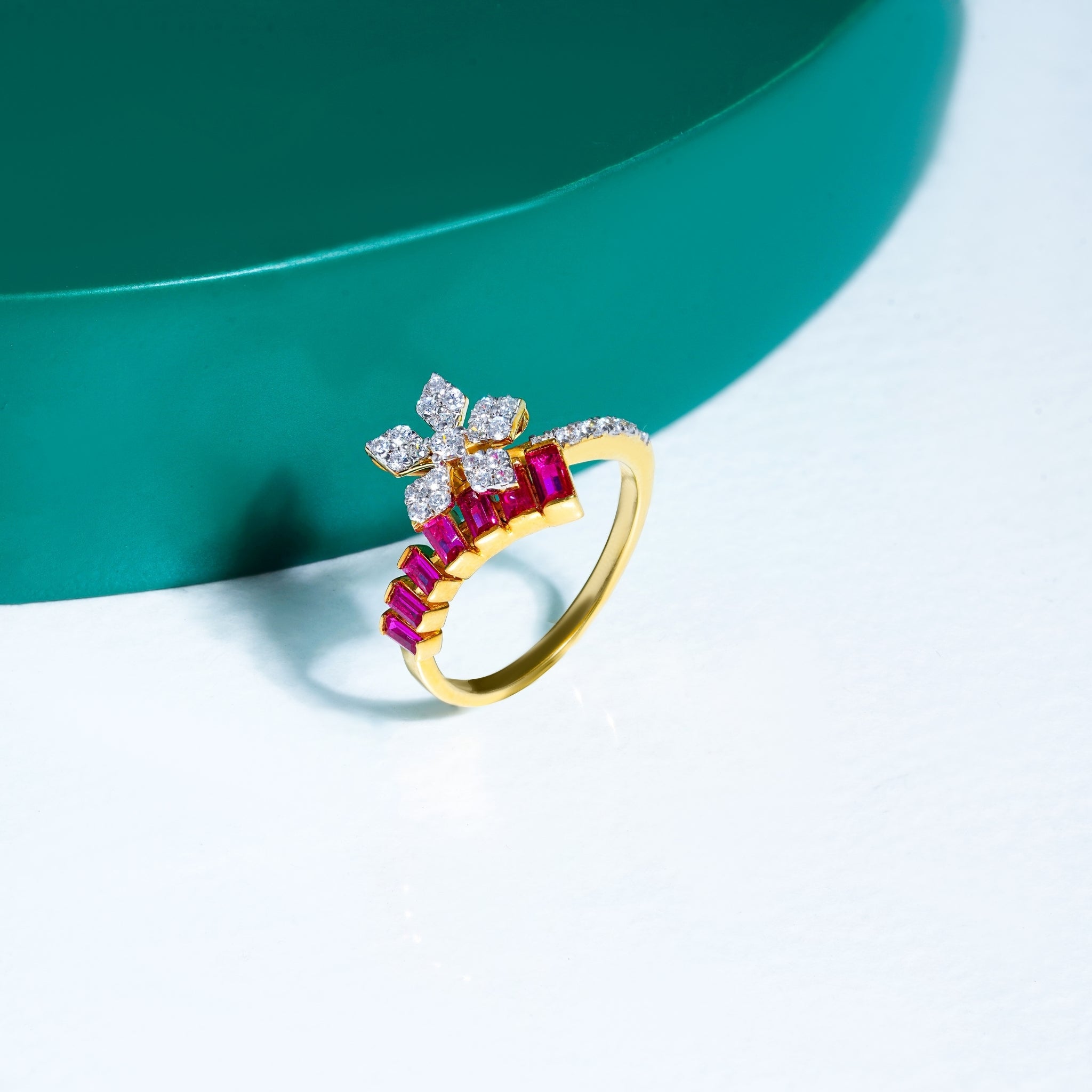 Floral Ruby Monzonite Diamond Ring