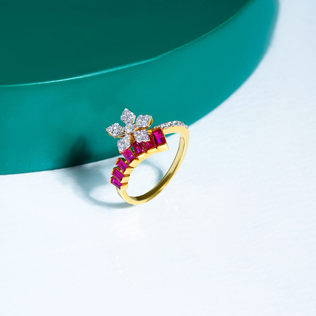 Floral Ruby Monzonite Diamond Ring