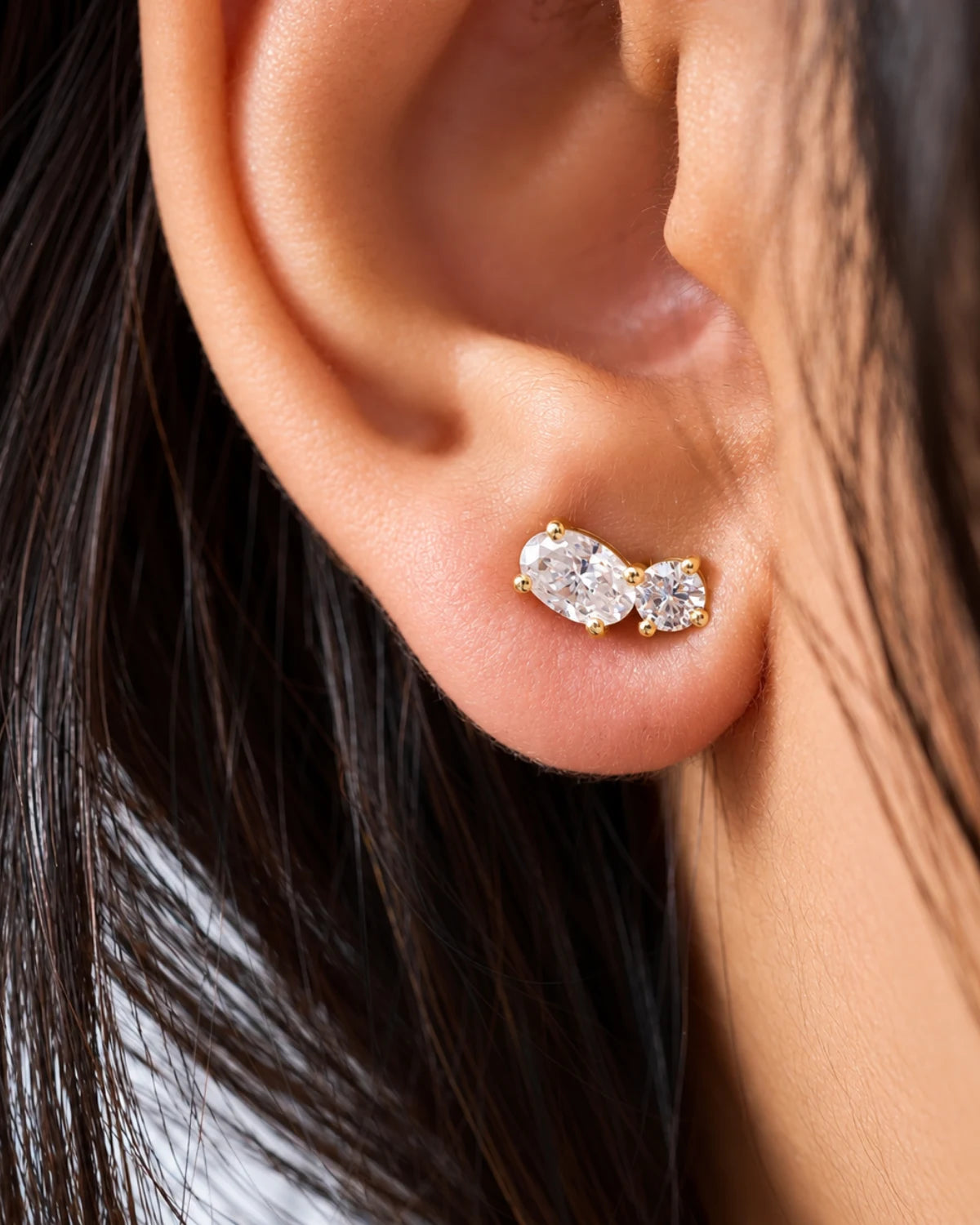 Dual Oval-Cut Stud Earrings | Gold Plated