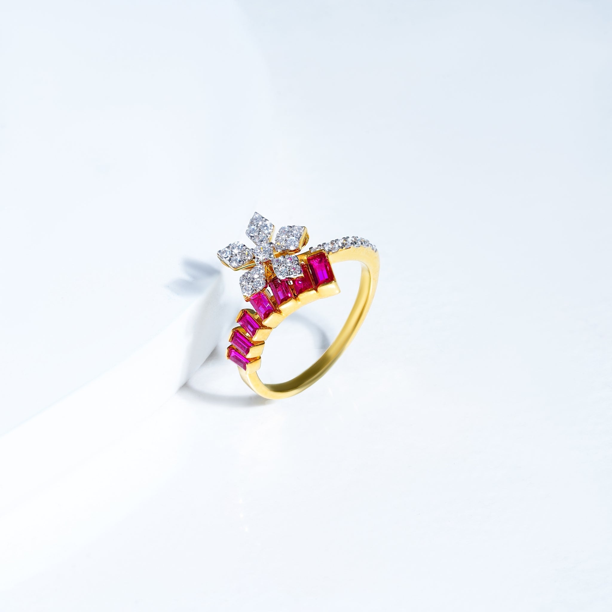 Floral Ruby Monzonite Diamond Ring