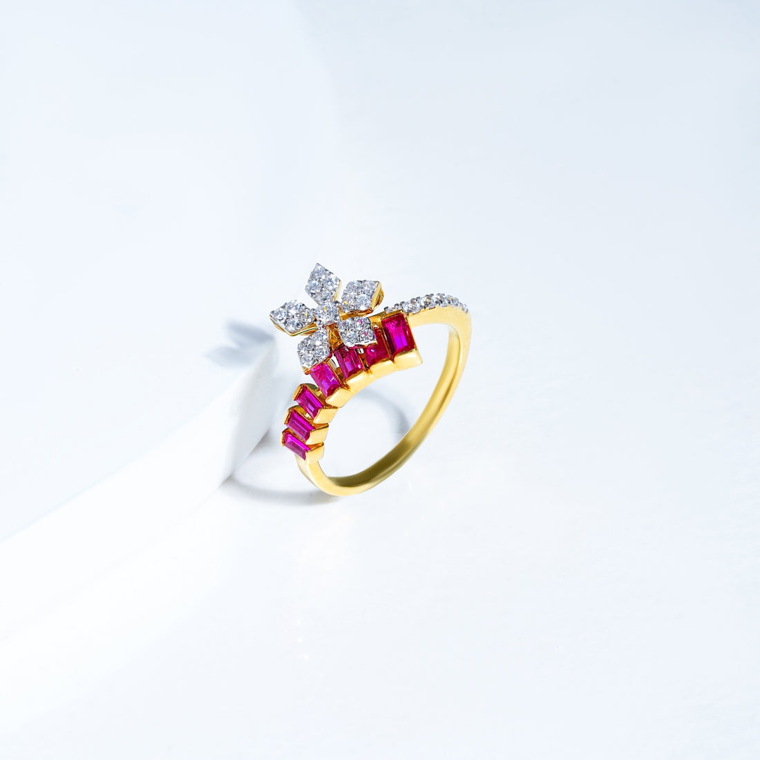 Floral Ruby Monzonite Diamond Ring