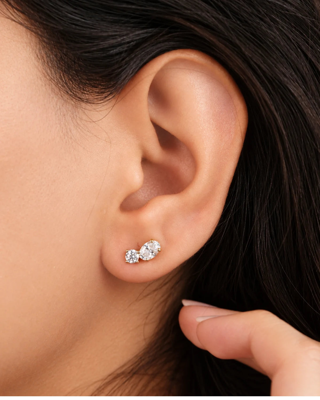 Dual Oval-Cut Stud Earrings | Gold Plated