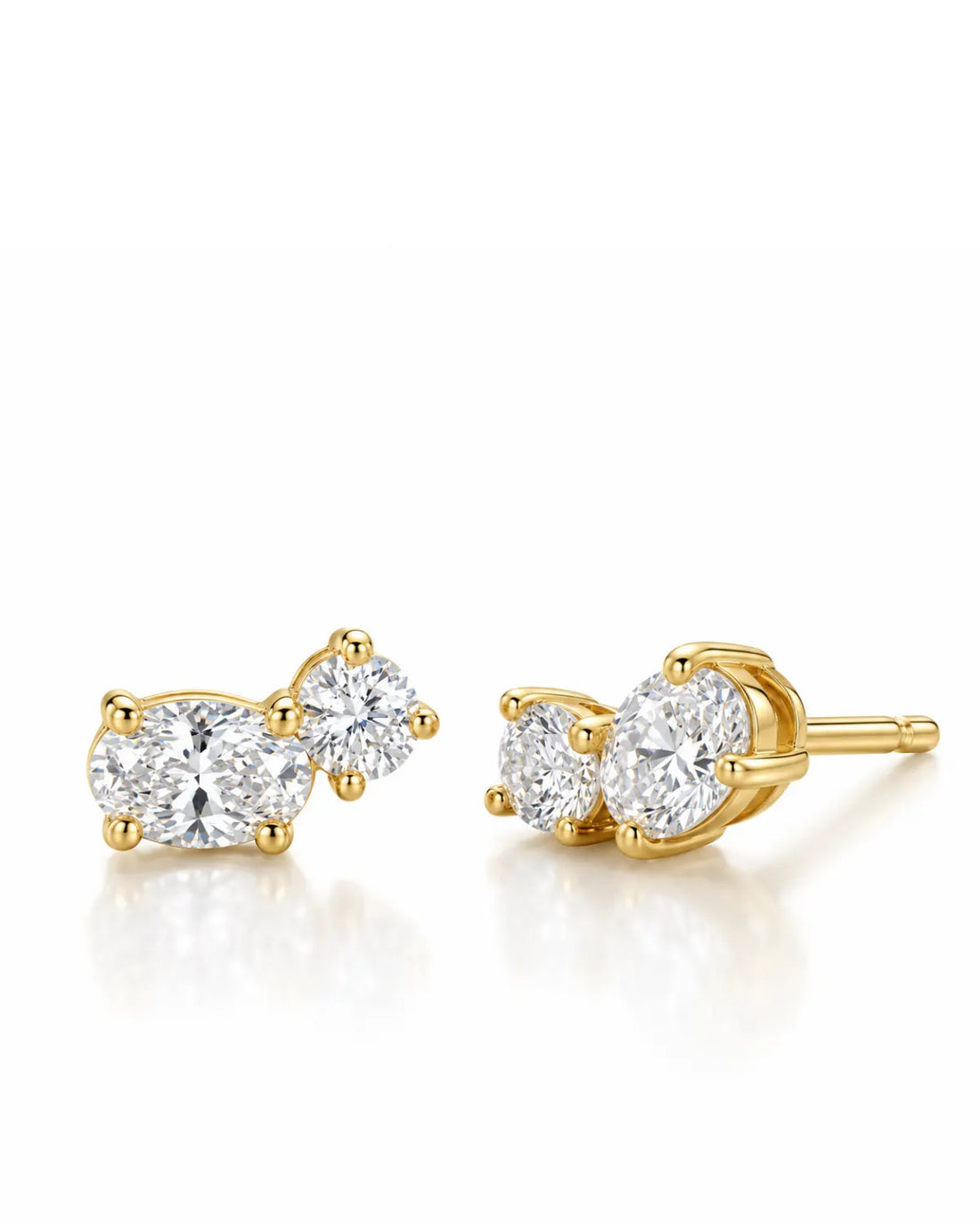 Dual Oval-Cut Stud Earrings | Gold Plated